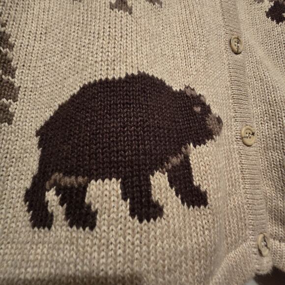 Vintage 90s Christopher Banks Bear Tree Knit Cardigan Sweater Womens LG Cabin - Picture 4 of 11
